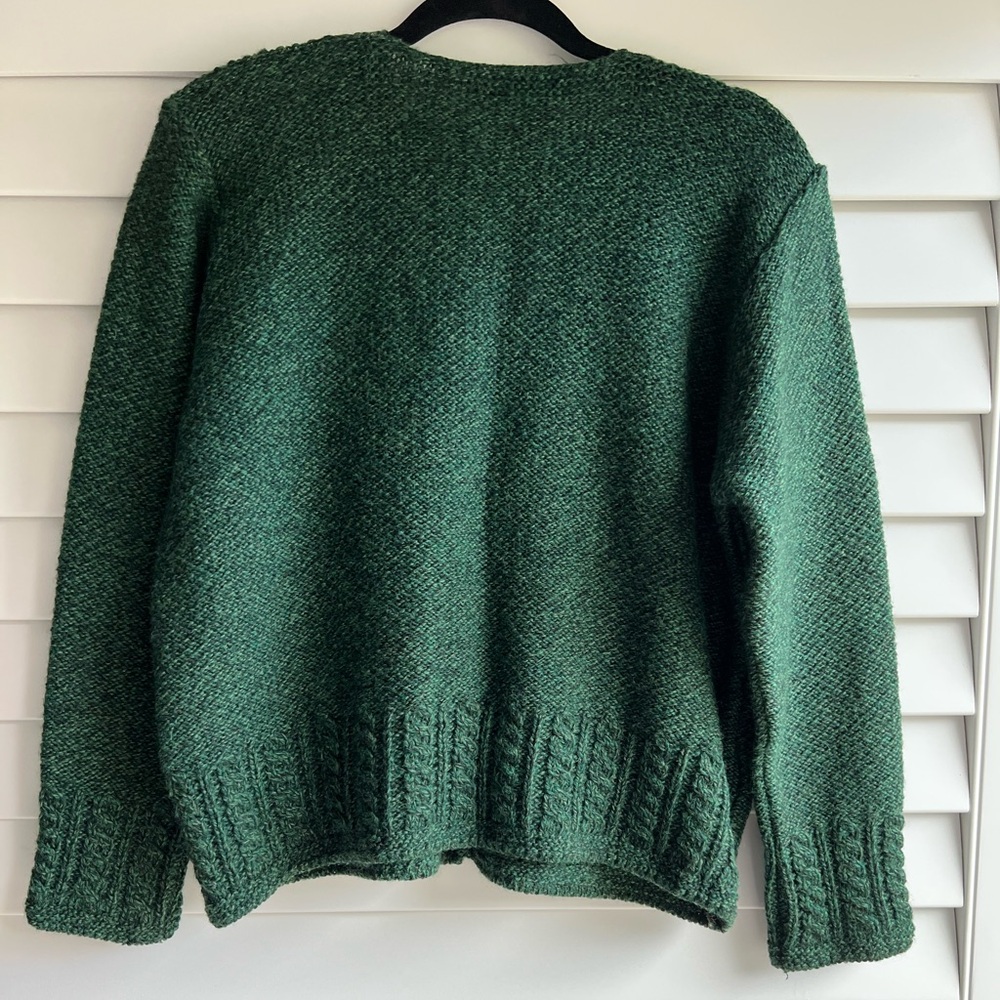 Vintage 100% Wool Cardigan, Made in Ireland, Deep Emerald Green, Sz - L - Picture 3 of 12